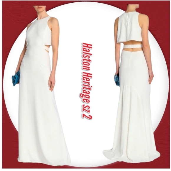 New Halston Heritage Dress Sleevless Cutout Crepe Ivory Gown Sz 2 - Picture 1 of 11
